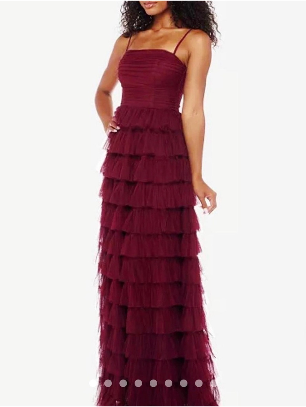 B Darlin Burgundy Tiered Tulle Strapless Maxi Dress